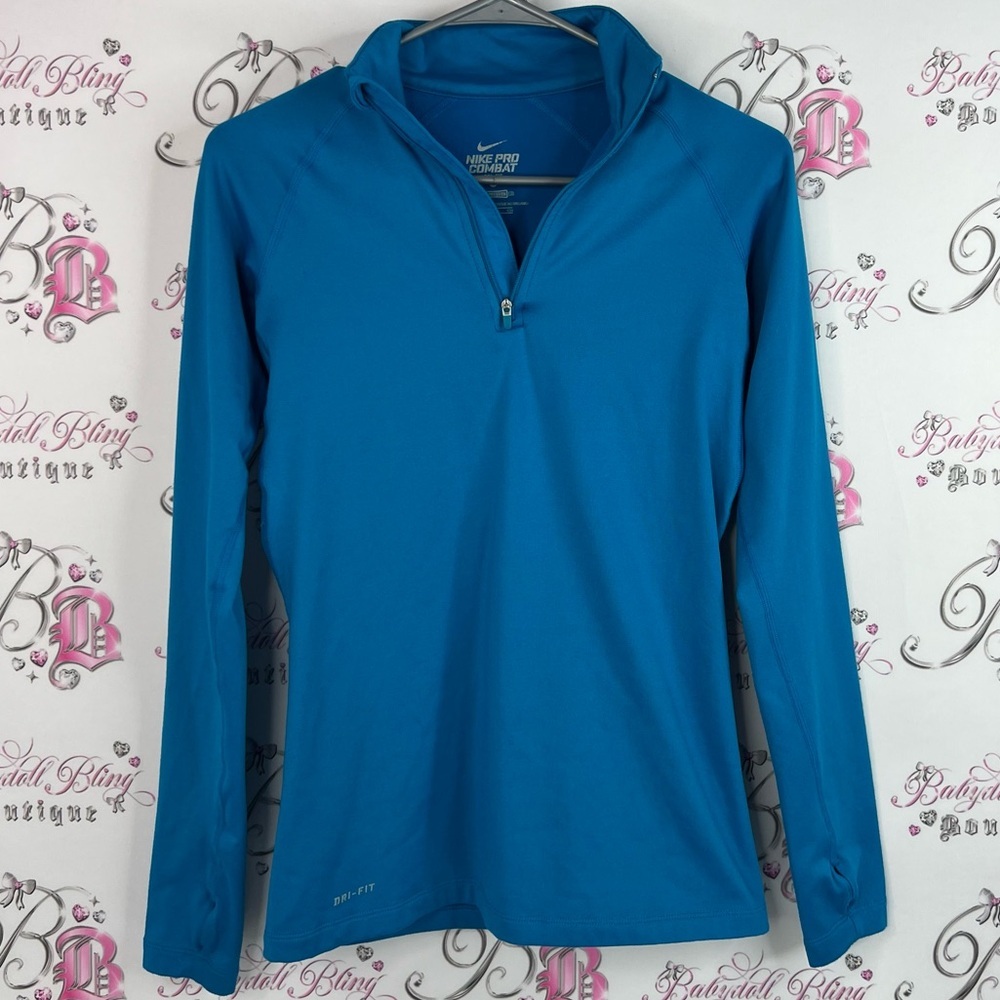 Nike sweater combat zip half zip up blue long sleeve Teal Quarter-Zip Top